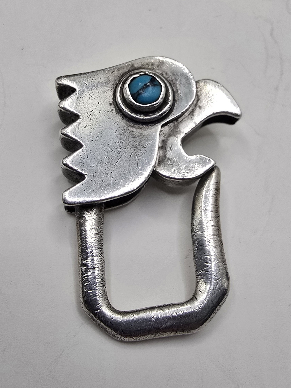 Sterling Silver Eagle Head Keychain Clip with Turquoise Accent